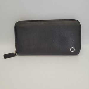 BVLGARI B.Zero1 Black Grain Leather Zip Around Wallet Blue Interior Long Wallet